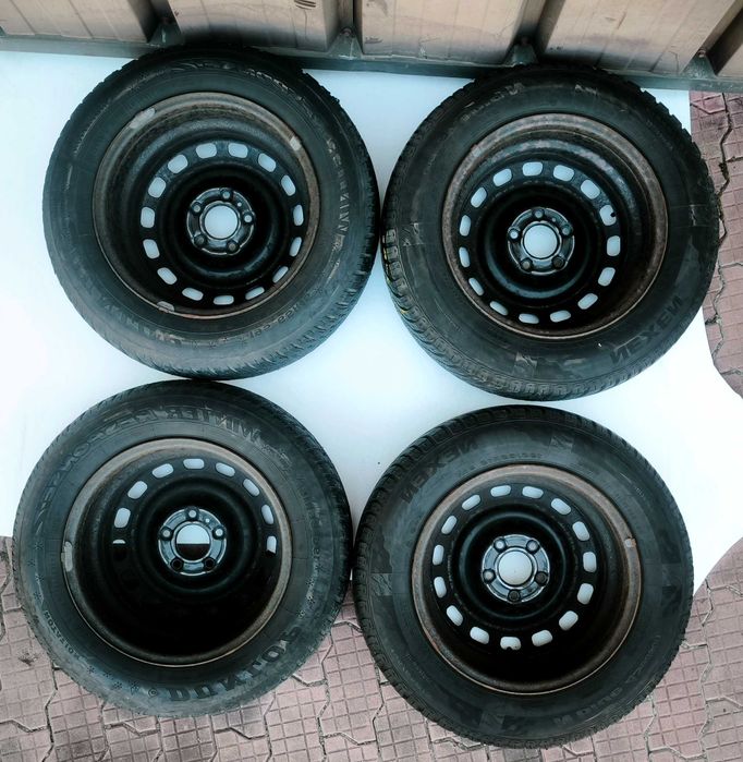 Set jante otel / tabla 5x108 R15, 6 1/2J x 15 H2, ET42, cu anvelope de iarna si 20 prezoane / suruburi