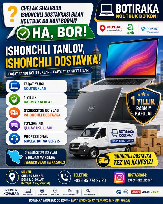 Noutbuk do'koni manzil Chelak shahri