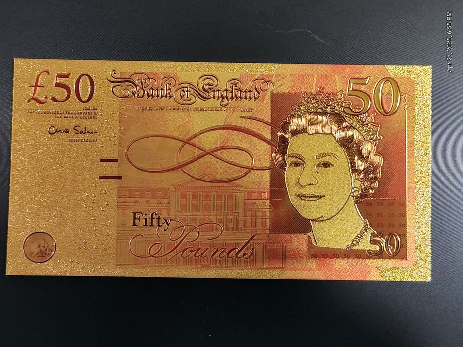 £50 банкнота с  24 К златно покритие, плик и сертификат