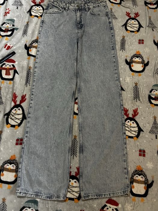Jeans albastru deschis wide leg, 100% bumbac