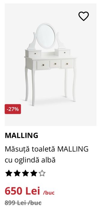 SET masuta machiaj+taburet MALLING JYSK