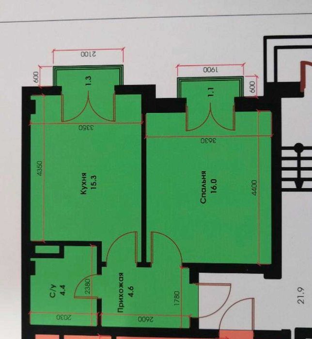 1 комн. 6/6 Новостройка! Ул. Тимура Малика. Магазин Чимган. 40м2