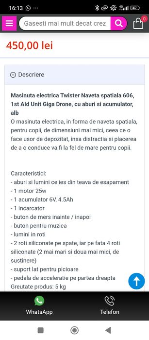 Mașinuță electrica spațială