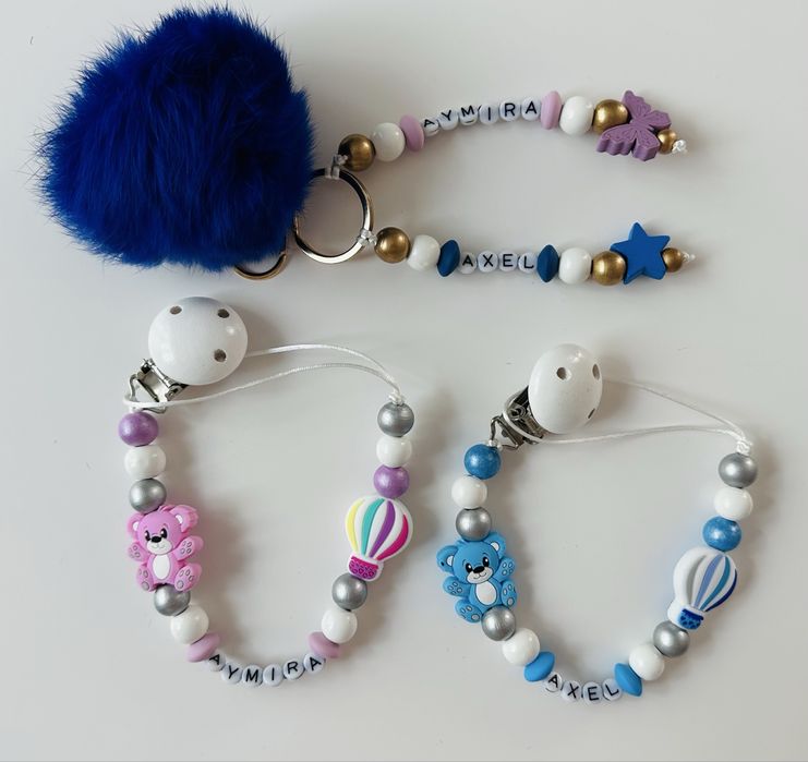 Ръчна изработка на клипсове за биберон и ключодържатели