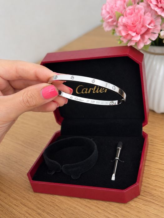 Inspired by Cartier Love – Дамска сребърна гривна с цирконии + луксозна кутия