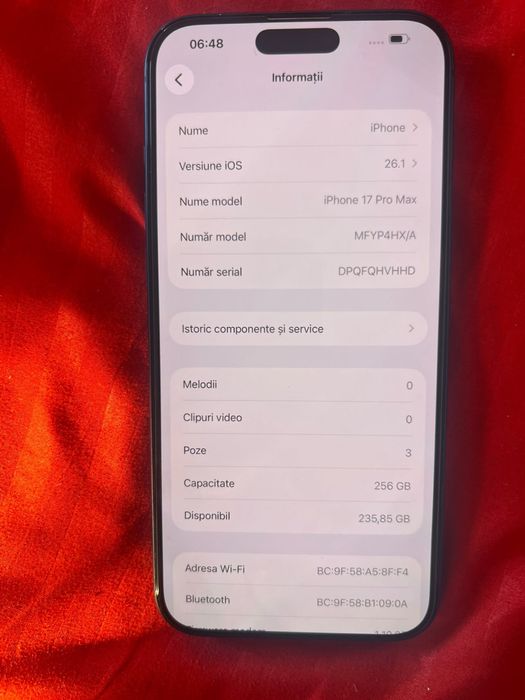 Vând iphone 17 pro max 256 gb 100 baterie 105 cicluri in dezvoltare