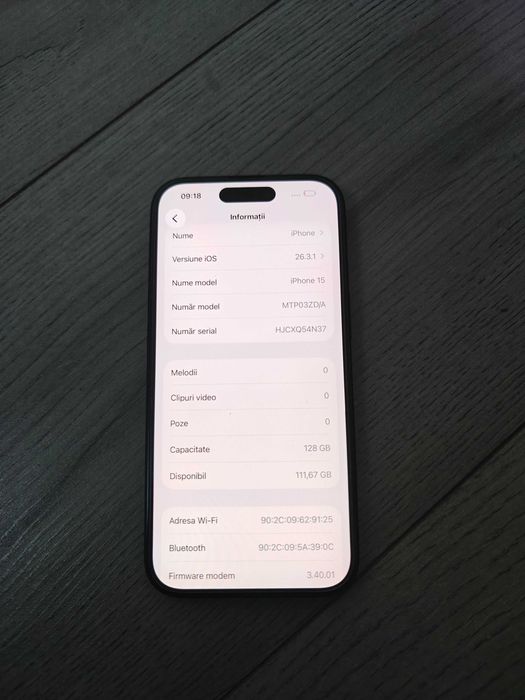 iPhone 15 128GB ca nou 3 cicluri 100% baterie