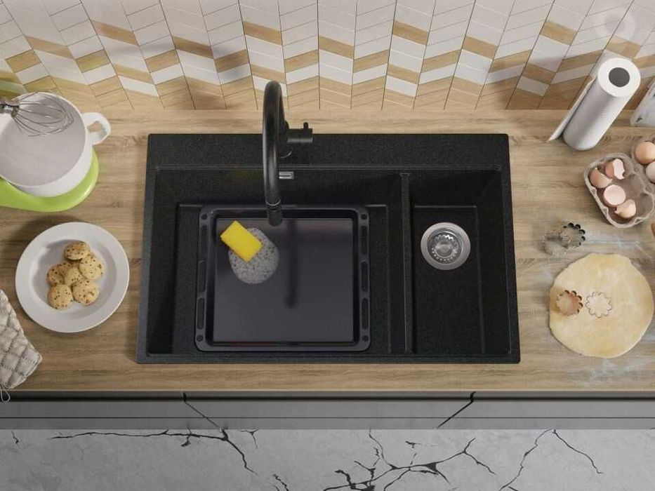Графит кухненска гранитна мивка Осло 80 Duo Top 780x500 мм