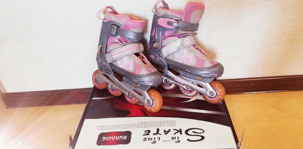 Роликовые коньки Cougar розовые, регулируемые (180-205мм), б/у