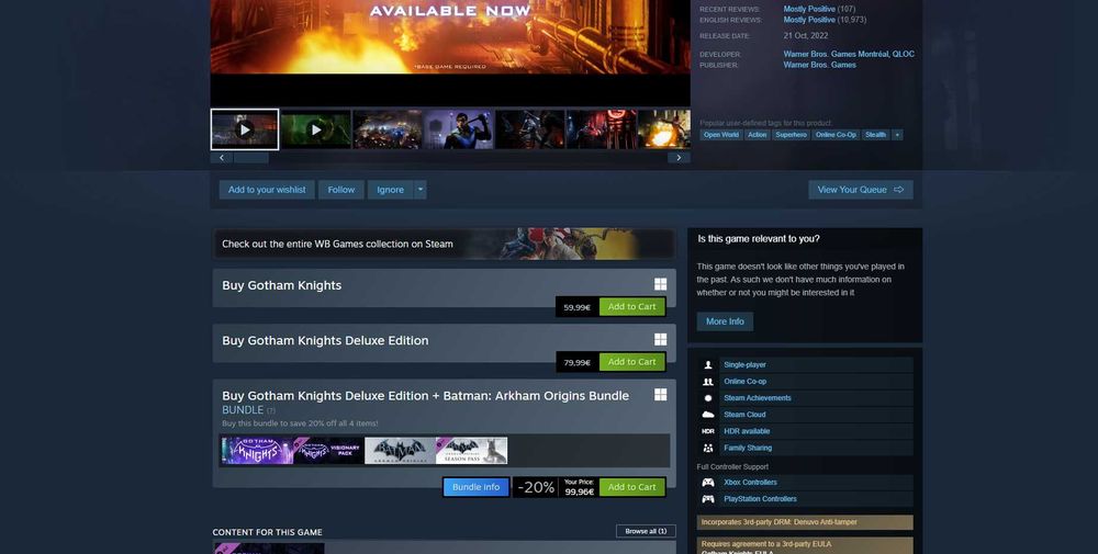 Vând cheie digitală Steam Gotham Knights ediție Standard, GLOBAL