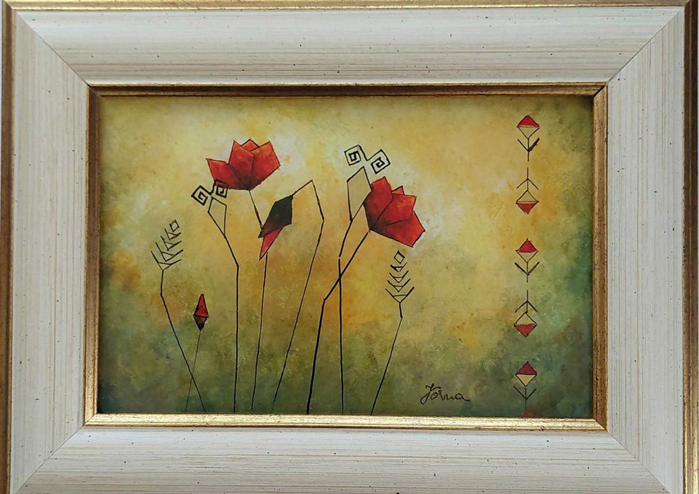 Tablou, idee cadou ,pictura pe sticlă,maci,tablouri,tablou cu maci