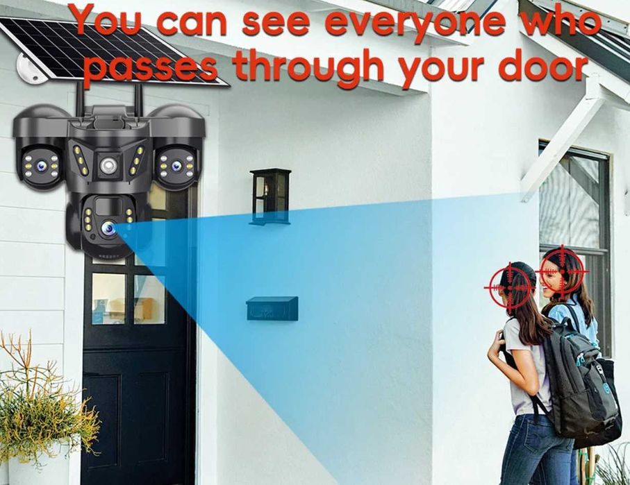 Camera Supraveghere 4G cu 3 camere rotative, cartela SIM & Panou Solar