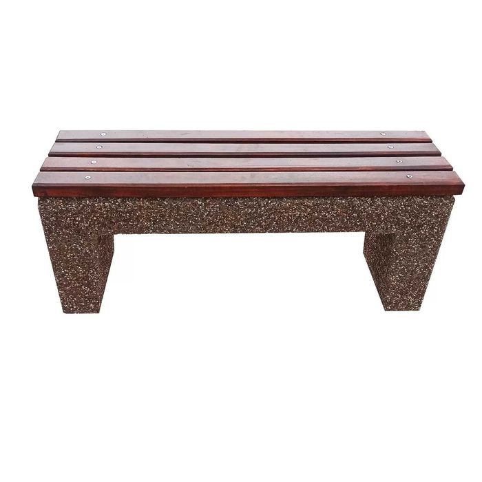 Banca din beton si piatra de rau, sezut din lemn de brad