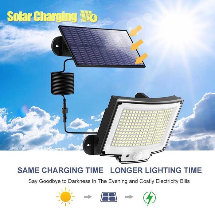 Соларна лампа 228 LED светлини с датчик за движение