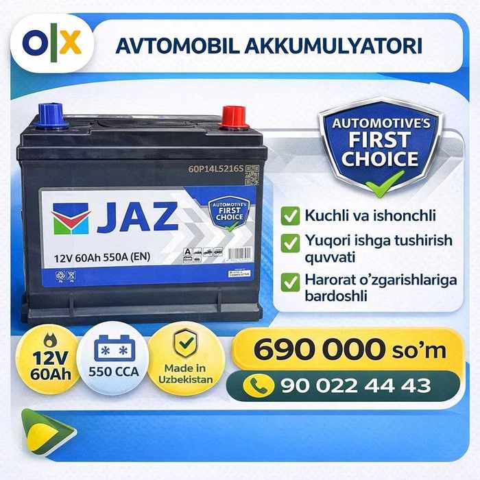 Akkumulyator JAZ  2026yil  Jizzah zavod NEXI 1 VA 2,Cobalt,Spark