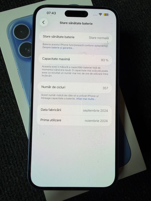 iPhone 16 Plus 256GB Purple — Stare Impecabilă