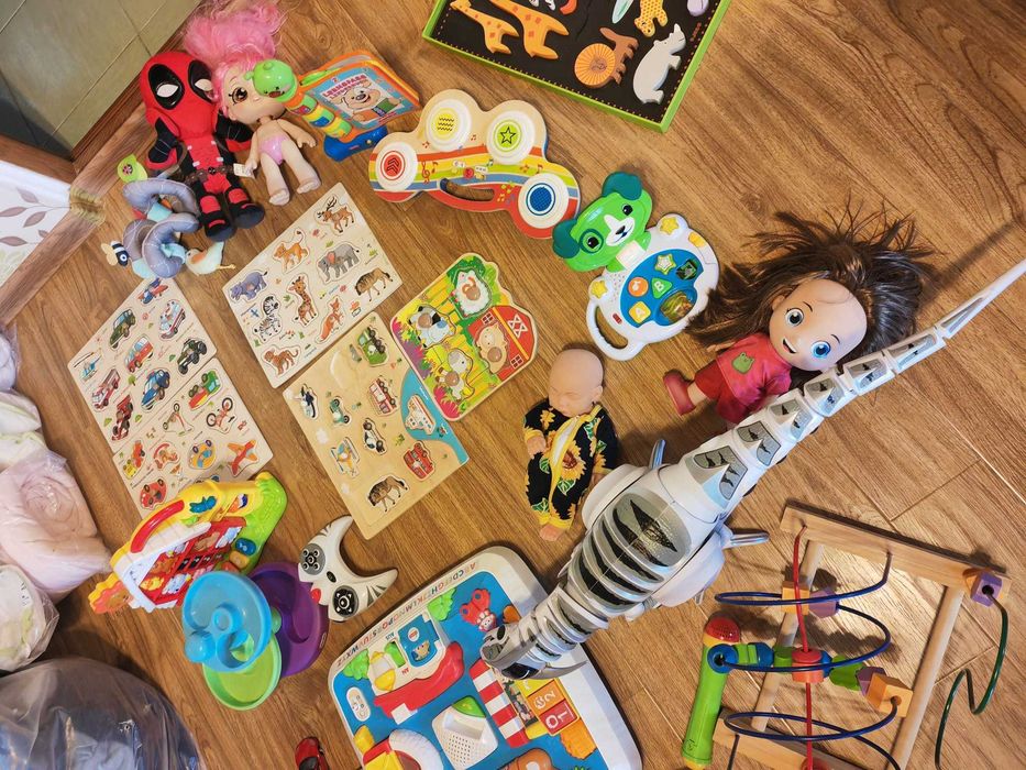 Jucării bebe lot 30 bucati - unele cu sunete,  puzzel lemn interactive