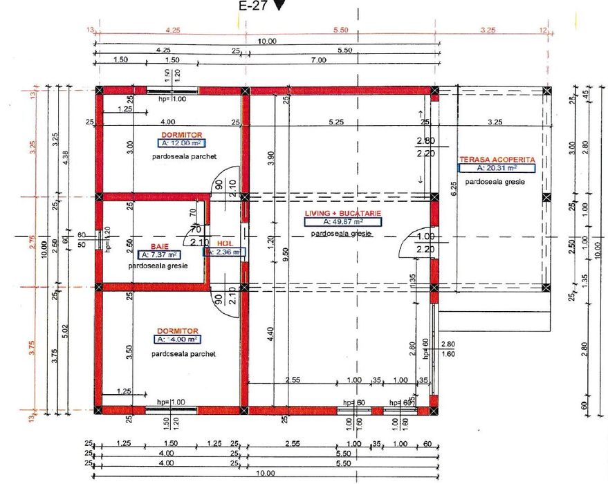 Casa moderna construita pe plan parter cu teren 500 mp, 3 camere+garaj