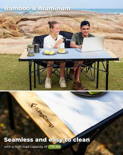 Сгъваема къмпинг маса KingCamp, голяма къмпинг маса 136 х 70 см