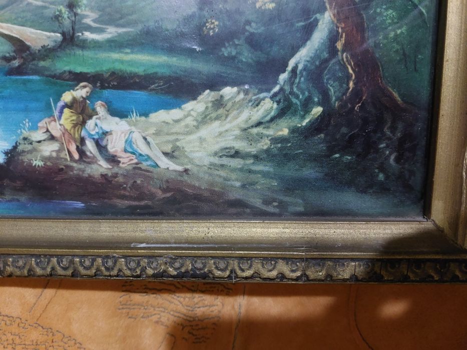 Litografie cu ramă de lemn si ipsos