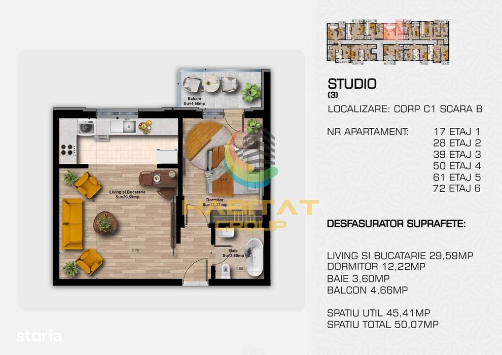Vanzare ap 2 camere studio 50 mp metrou Berceni