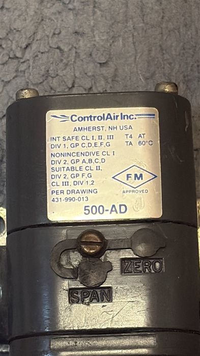 ControlAir 500X I/P Transducer 500-AD 4-20mA / 3-27 PSI Convertor Electro-Pneumatic