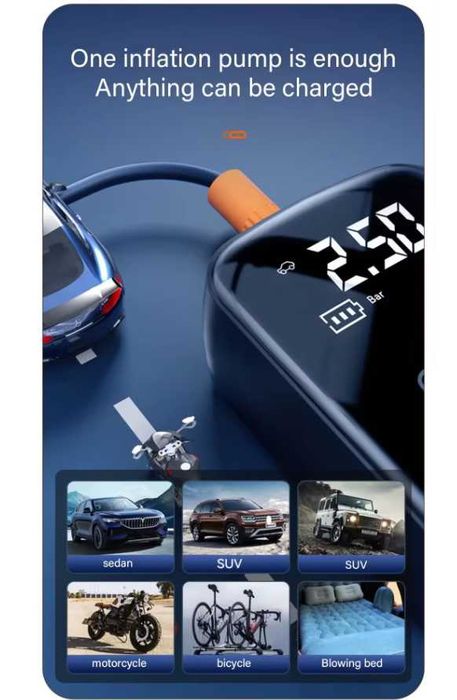 Pompa de aer auto - bicicleta - minge portabila - acumulator sau cablu