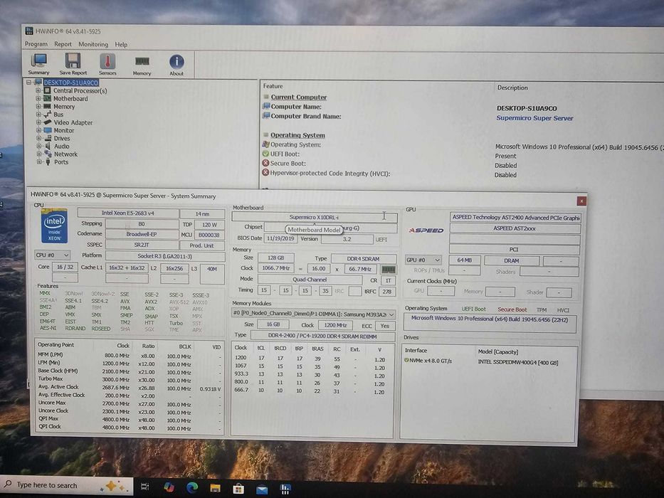 Server Supermicro x10drl-i 128GB ddr4, 2 x e5-2683 v4