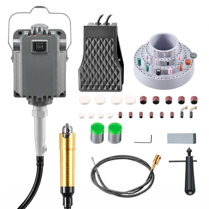 Polizor cu Ax Flexibil 1200W, 30000 rot/min, Pedala, Mandrina 0-6.5mm, Ax 990mm, Kit 112 Accesorii