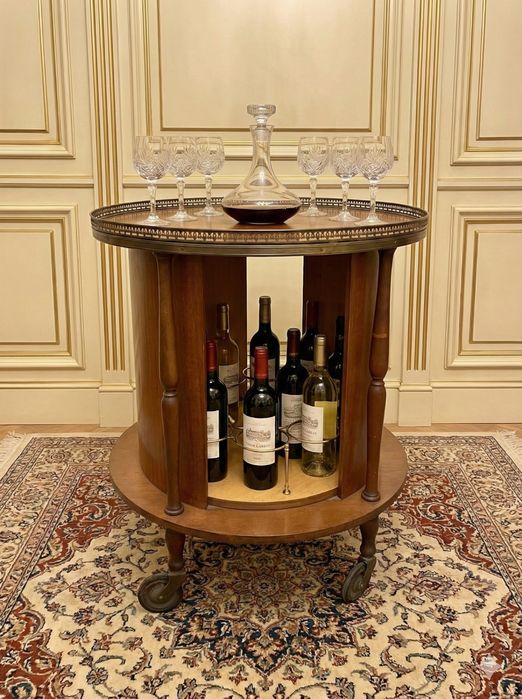 Minibar Rotativ Măsuță Bar Mobilă Lemn și Alamă Gheridon vintage retro