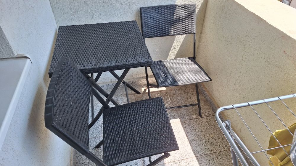 Set gradina FARUK, negru, ratan artificial/otel, cu masuta si 2 scaune