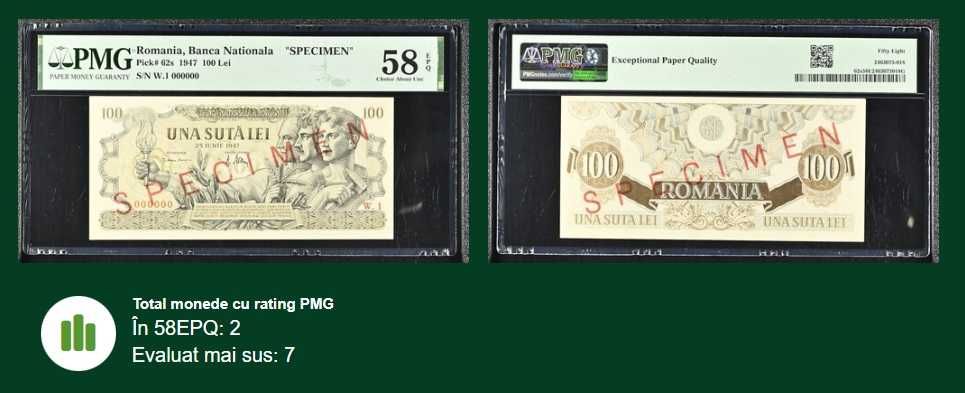 SPECIMEN - GRADATA PMG! Bancnota romaneasca 100 LEI 1947 VECHE / RARA!