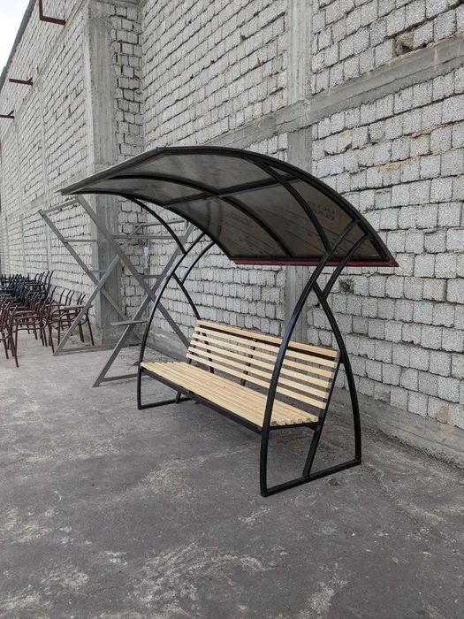 скамейки с навесом и без | Металл + дерево | Под заказ