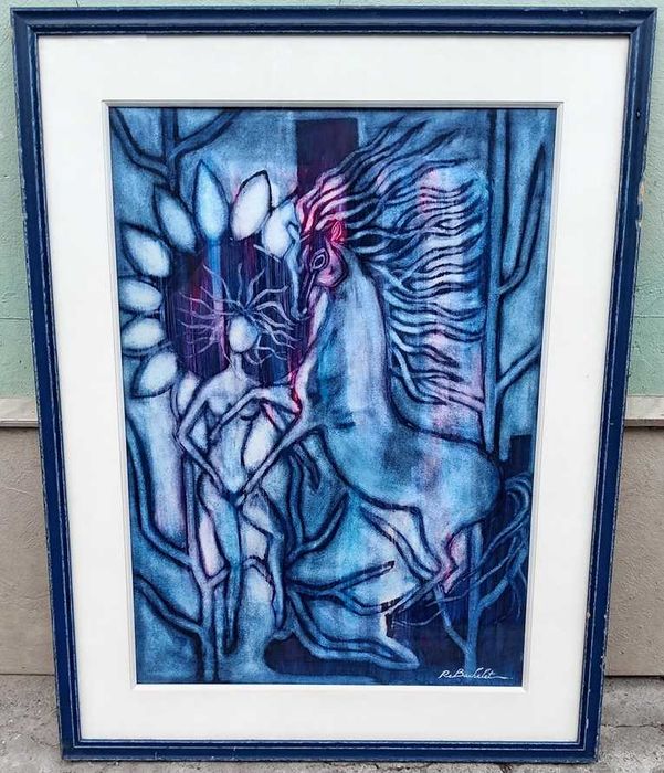 Tablou vechi - nud si cal - semnat R. Bachelet