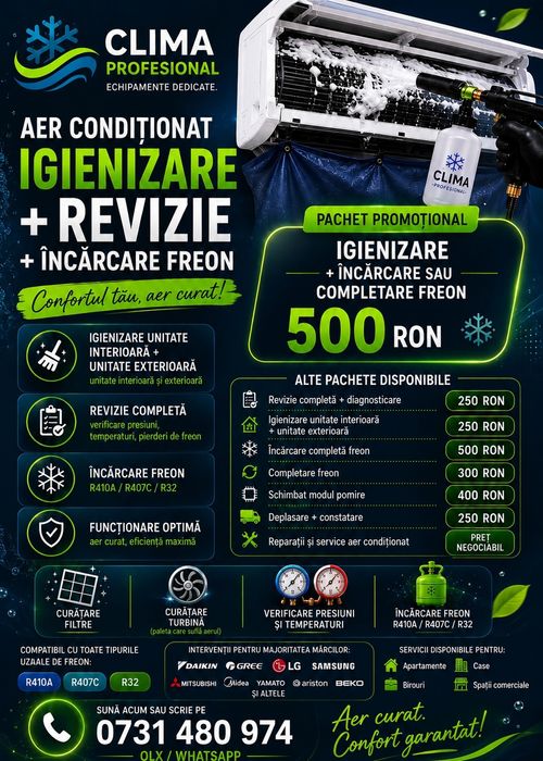 Încărcare Freon-Igienizare-Curatare- Reparatii Aer Conditionat