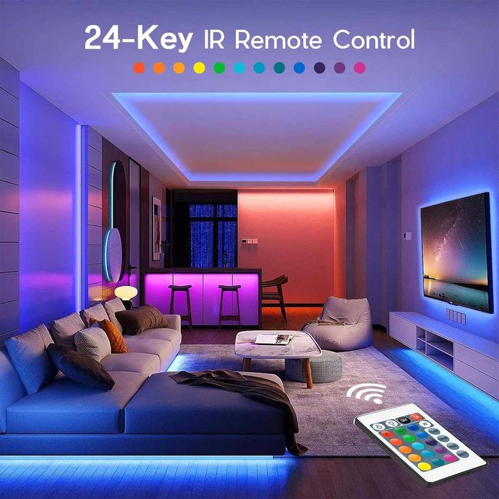 Banda LED RGB 5 metri cu telecomanda si alimentare la priza 300 lumini
