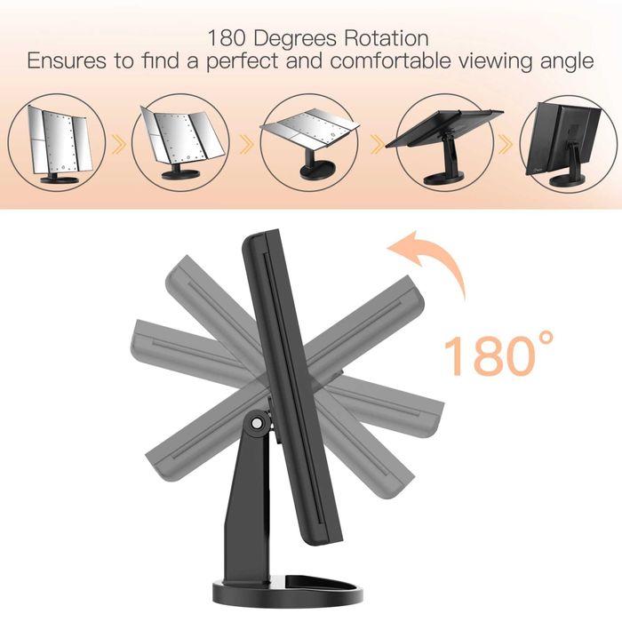 Козметично огледало с LED осветление, Черно - Bestope