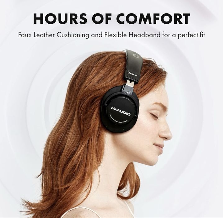 M-AUDIO HDH40 - Căști de studio over-ear cu design închis, bandă flexibilă pentru cap și cablu de 2,7 m pentru monitorizare în studio