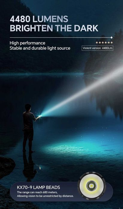 Lanterna LED 98KProMax, reincarcabila, 4480LM, raza de actiune 680m