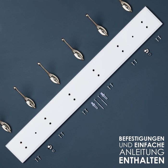 Cuier de haine LARHN de perete cu 6 cârlige – nichel mat 59cm
