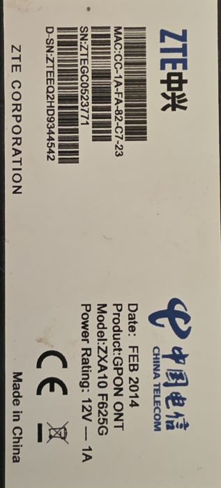 Ont/Gpon ZTE F625G