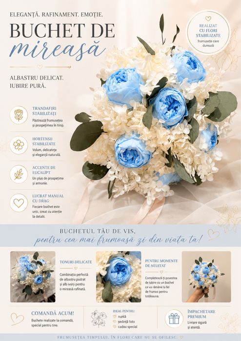 Buchet mireasa/nasa flori criogenate