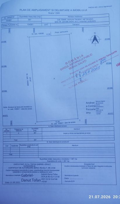 De vanzare-Loc de casa-400 mp-Jud.Galati Com.Vanatori