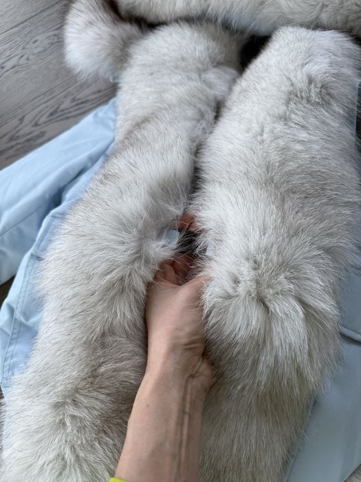 Нова синя парка с богат естествен косъм лисица зимно яке с качулка