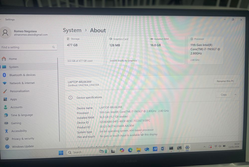 ASUS ZenBook 14 i7 / Baterie nouă / ScreenPad / 1.13 kg – Premium