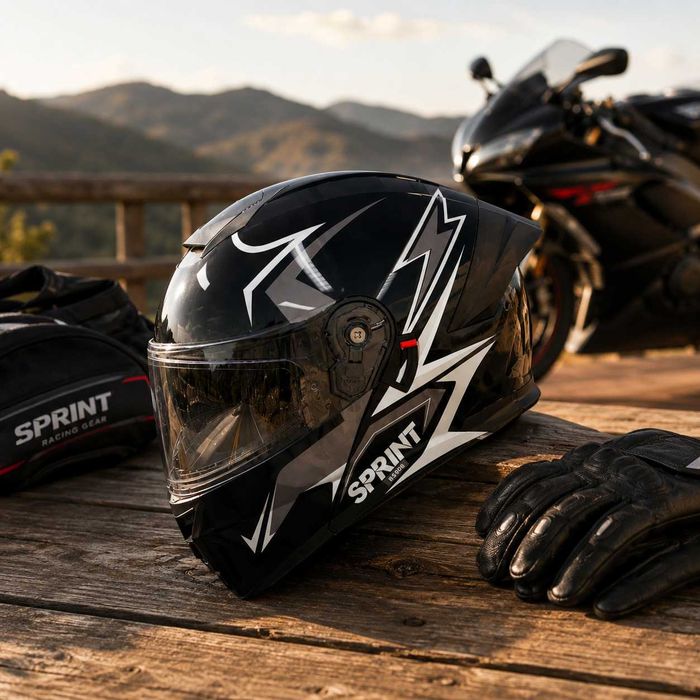 Casca Moto/Scuter Flip-Up, Viziera Dubla, Modulabila, Negru Fulger