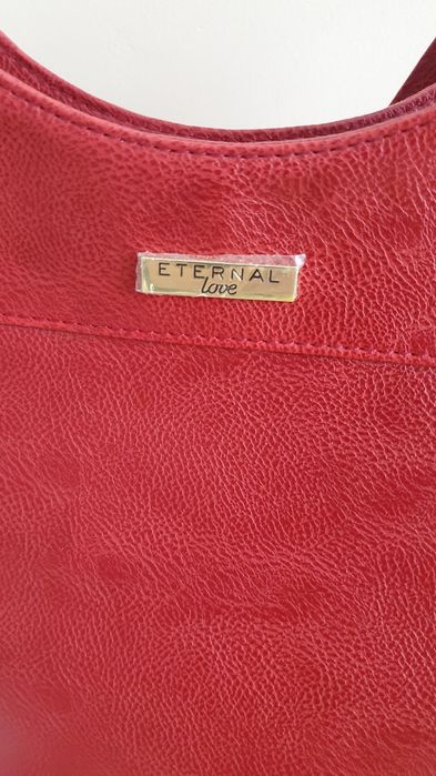 Червена кожена чанта+портмоне