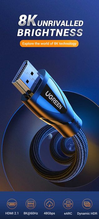 Ugreen Кабель 8K/60Hz 4K/120HZ 48Gbps HDMI to HDMI Cable for PS5 PS4
