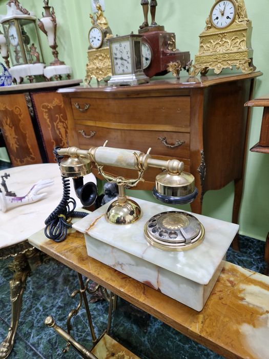 Уникален антикварен холандски телефон от оникс и позлатен бронз