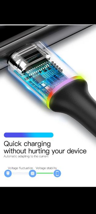 Светещ LED, устойчив кабел черен цвят  за зареждане и синхронизиране д